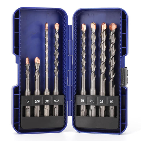 COMOWARE SDS Plus Rotary Hammer Drill Bit Set, 8 Pack Carbide Tipped for Drilling Through Masonry and Concrete