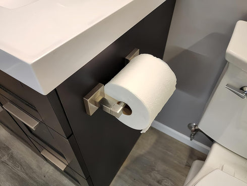 Wall Mount Toilet Paper Holder, Brushed Nickel Bathroom Double Post Pivoting Square Holder for TP, RV Paper Towels