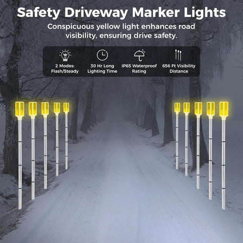 5 Pack 37'' Yeesport Yellow Solar Driveway Markers, Solar Powered Driveway Warning Lights with Detachable Poles Stakes