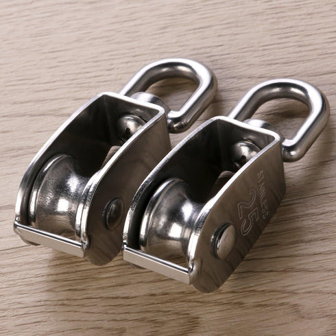 2Pcs 25MM Single Pulley Block in 304 Stainless Steel M25 - Loading 400kg, Silver
