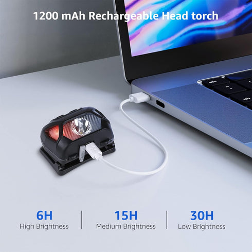 LE Rechargeable Headlamp, LED Head Lamp with 6 Modes for Camping and Hiking, IPX4 Waterproof, USB Cable Included
