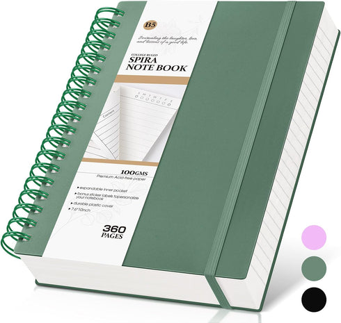 Spiral Notebook Journal, 360 Pages College Ruled Notebooks, B5 Big Spiral Notebooks for Women Men, Lined Thick Journals