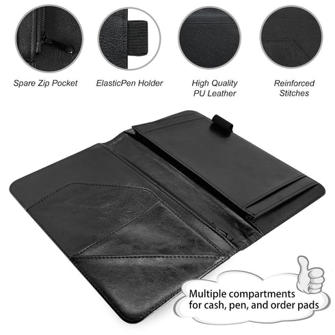 GYSYZJDH Server Book for Waitress PU Leather Cute Server Organizer with Zipper Pocket, Card & Money Holder, Pen Loop