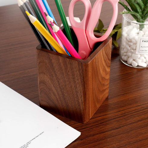 Walnut Pencil Holder, Wood Pen Cup Organizer for Desk, Simple Design (Black Walnut)