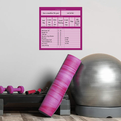 Dry Erase Whiteboard Fitness Tracker - Removable Adhesive Decal with Fine-Tip Magnetic Marker Included (12" x 12")