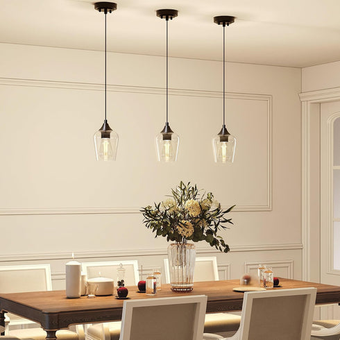 E26 VONLUCE Pendant Light Kitchen Island, Matte Black Pendant Light Fixture with Base & Adjustable Cable, Modern