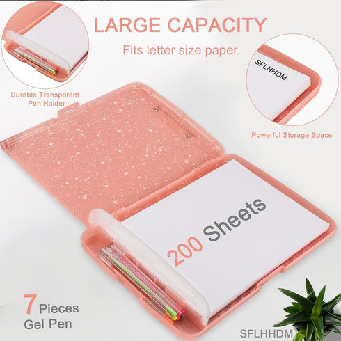 Glitter Clipboard with Storage,Storage Clipboard with Pen Holder,A4 Binder Clip Boards 8.5x11 with Low Profile Clip,Side Opening Sparkle Clipboards, Clipboard Folder for Office Supplies-Pale Pink by SFLHHDM