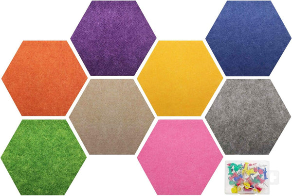 Felt Bulletin Board, Multiple Color Hexagon Pin Board with 50 Push Pins, Memo Board for Home Office Classroom, 6.7 x