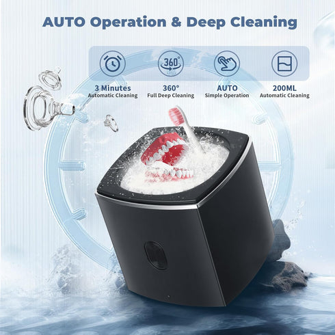 Ultrasonic Denture Cleaner, 43kHz for Jewelry, 200ml Portable Professional Cleaner