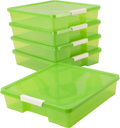 Storex Classroom Craft Project Box, Stacking Plastic Organizer Fits 12x12 Scrapbooking Paper, Green, 5-Pack (63207U05C)