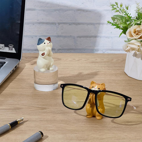 2 WEBEEDY Styles Fun Animal Glasses Holder Stand Cute Cat and Tiger Eyeglass Stands Animal Eyeglass Organizer Resin