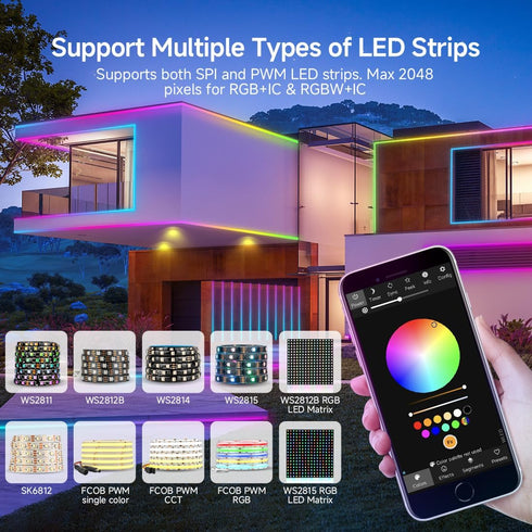 ESP32 SP803E WS2811,WS2812,SK6812,WS2814,WS2815 Dimming BTF-LIGHTING WLED LED Strip Controller Built-in Mic DIY Dynamic