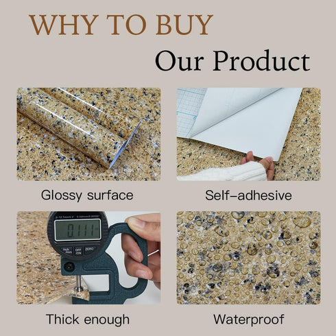 Brown Marble Contact Paper, Self Adhesive Film Peel and Stick Wallpaper, 17.7''X78.7'' Glossy Surface for Kitchen