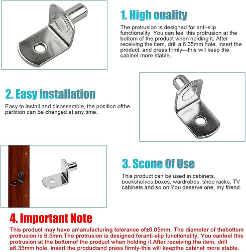 Veiwonat 50 Pins1/4 Inch Pcs Shelf Pegs Upgraded Diameter L-Shaped Perforated Nickel Plated Shelf Pins, Cabinet Shelf