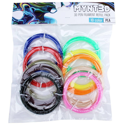 MYNT3D PLA 3D Pen Filament Refill Pack, 10 Colors, 3m Each