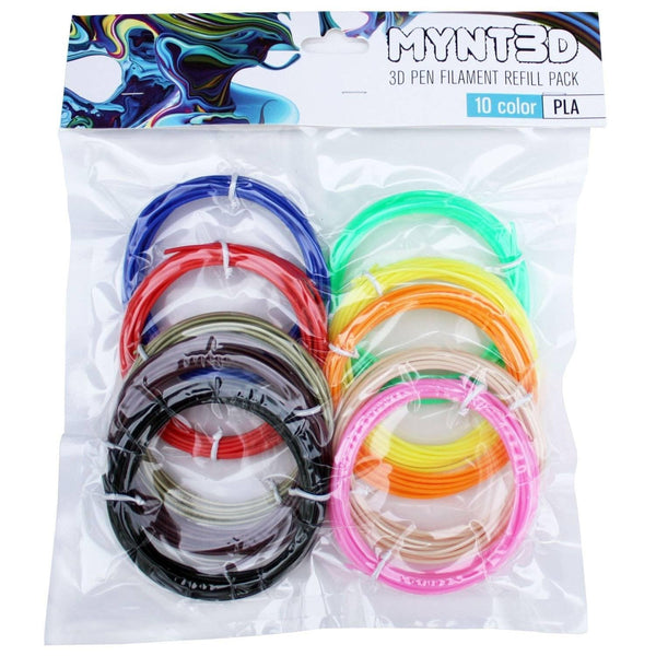 MYNT3D PLA 3D Pen Filament Refill Pack, 10 Colors, 3m Each