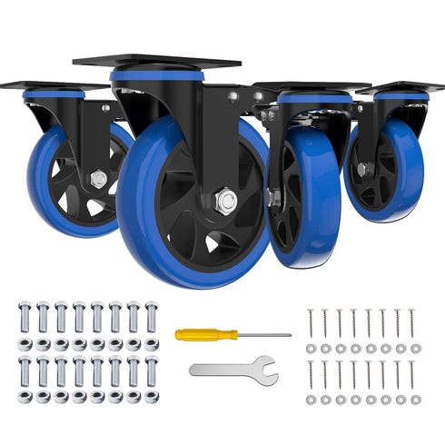 4'' Heavy Duty Caster Wheels Set of 4 with Brake, Industrial Locking Swivel Top Plate Casters for Furniture