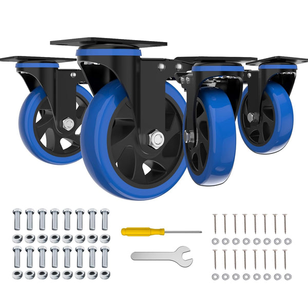 4'' Heavy Duty Caster Wheels Set of 4 with Brake, Industrial Locking Swivel Top Plate Casters for Furniture