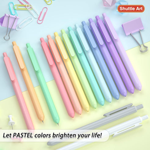 Retractable Pastel Gel Ink Pens, Shuttle Art 15 Pack, 0.5mm Fine Point for Writing Journaling