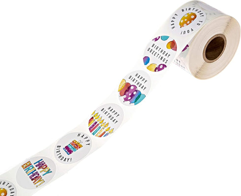 Modern Vibrant Watercolor Birthday Stickers, 6 Bright Balloons Designs, 500 Colorful Celebration Labels