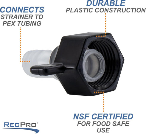 RV Plumbing Fitting 1/2" Swivel to 1/2" Barb | Barb Straight Wingnut Swivel Adapter (2-Pack) by RecPro