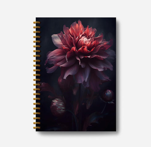 Dark Academia Moody Dahlia Notebook for Women, Gothic Floral Journal, Witchy Spiral Notebook 5.5x8.3