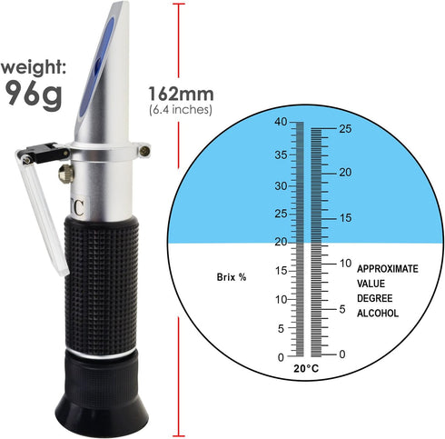 Alcohol Refractometer for Spirit - Alcohol Volume Percent with ATC Dual Scale Brix 0-40% 0-25% VOL