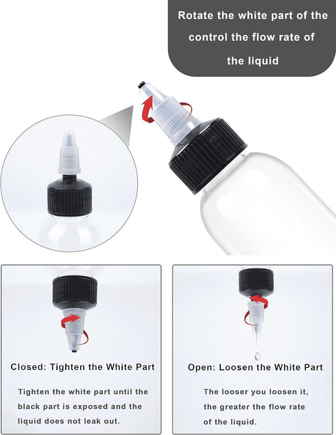 12Pcs 60ml Clear Squeeze Bottles with Black Twist Top Cap, Empty Refillable Bottles for Hair Oil, Inks, Crafts
