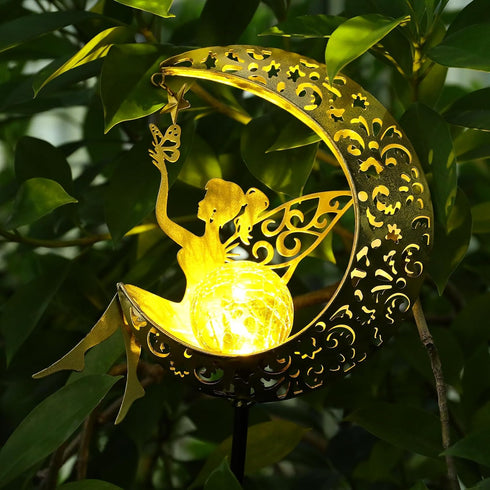 ZKLiLi Solar Lights Garden Decorations,Moon Fairy Light,Solar Statues Outdoor Decor,Warm LED Light for Pathway Lawn