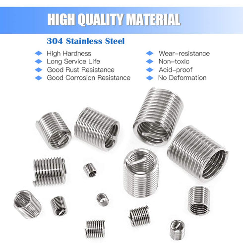 Glarks 84Pcs Stainless Steel Wire Thread Inserts - Thread Repair Sleeve Kit, Metric Assortment