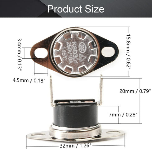 Fielect 5Pcs KSD301 Thermostat 145°C/293°F Normally Closed Snap Disc Limit Control Switch for Microwave