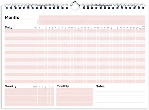 HADIGU Habit Tracker Calendar, Undated 12 Month with Spiral Bound and Hanger, A4 size (8.3"x11.7")