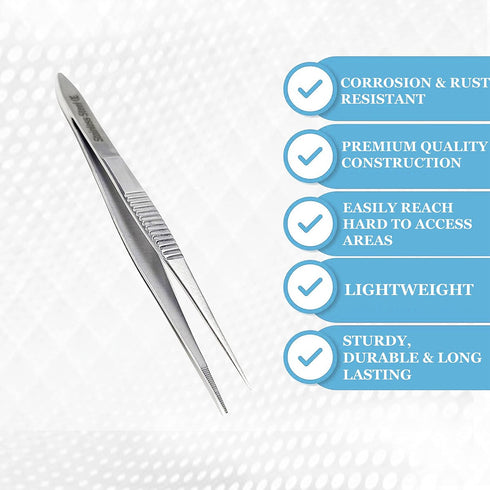 Stainless Steel High Precision Forceps with Fine Strong Straight Serrated Point for Scientific Use, 3.5 Inch