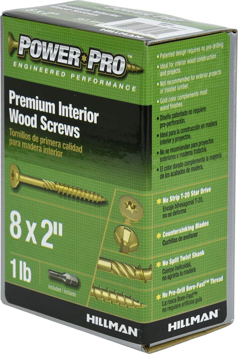 Power Pro 48581 #8 x 2 Wood Screws - Premium Star Drive Indoor Cabinet Screws, 1lb Box