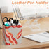 Meaudiwes Leather Pen Holder Stand Square Pencil Cup Desktop Stationery Organizer Food Bacon