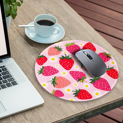 Gctriki Strawberry Mouse Pads, Cute Small Round Mousepad with Stitched Edge, Non-Slip Rubber Base