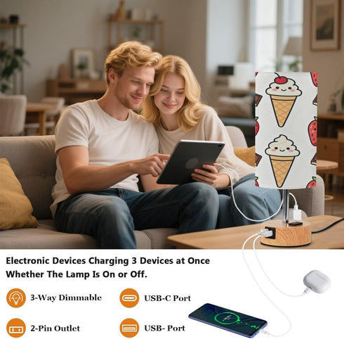 MOOCG Summer 3 Dimmable Ice Cream Touch Control Table Lamp with Fabric Shade, Color Temperatures LED Desk Lamp, Eye
