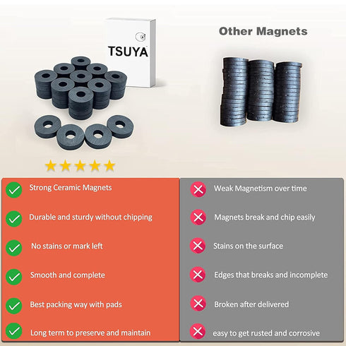 TSUYA Ferrite Ring Magnets for Crafts - 40 Pcs, 21mm Circle Magnets with Center Hole