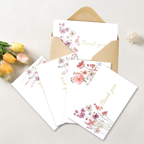 Spakyzo 80-Pack 4" 6", 300gsm Thank You Cards with Envelopes & Stickers Watercolor Floral Blank Note Cards, x Heavy