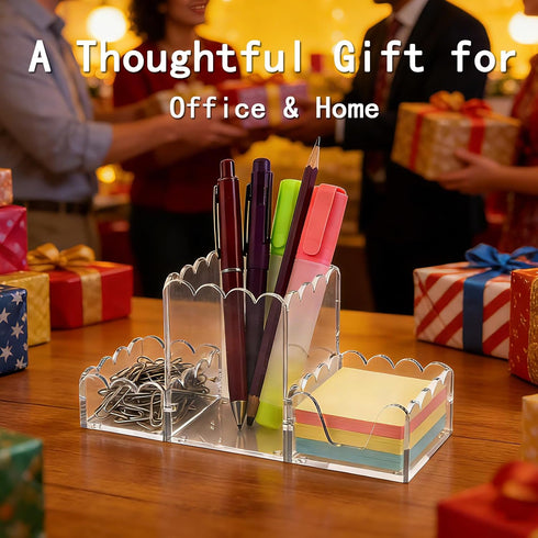 Set 3, YAGELI Clear Acrylic Desk Organizer of Magnetic Modular Pen Holder with Sticky Notes & Paperclip Tray, Aesthetic