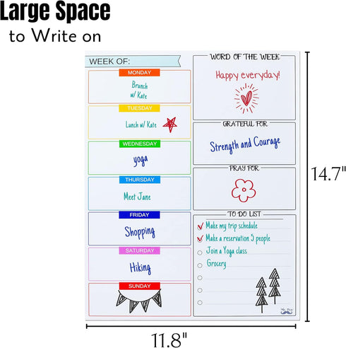 Mr. Pen Magnetic Dry Erase Weekly Calendar for Fridge, 14.7 x 11.8", Weekly Planner Whiteboard, Magnetic Weekly Board.