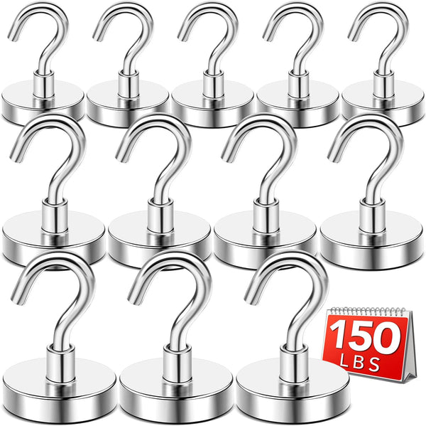 DIYMAG 150 Lbs Heavy Duty Neodymium Magnetic Hooks, 12 Packs with Strong Corrosion Protection