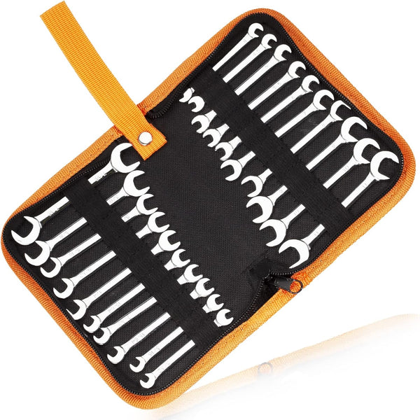 Mini Double Open End Wrench Set, 20 Pcs Metric and SAE 4-11mm & 5/32" to 7/16" Super Thin Spanner with Storage Pouches
