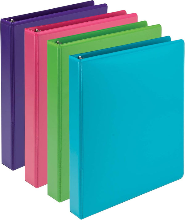 Samsill Earth’s Choice Biobased 1 Inch Durable 3 Ring Binders, Fashion Clear View, Assorted 4 Pack, Up to 25% Plant