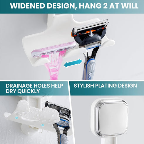 2 Pack, TAILI Suction Cup Razor Holder for Shower Wall Versatile Suction Cup Hooks for Razor, Towel, Loofah, Squeegee