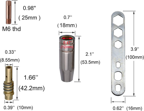 Contact Tip .035'' 0.9mm M6 Thread Shield cup Tips Holder Difuser Plate Consumable Kit for MB-15AK MIG MAG Welding Torch 13pcs