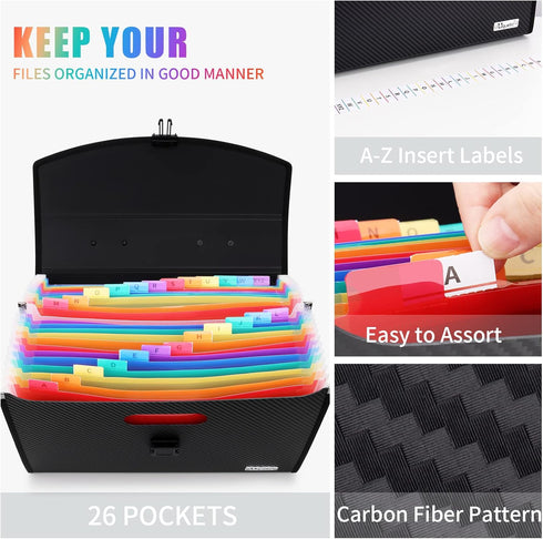 Uquelic 26 Pockets Expanding File Folder, Durable Buckle, Large Legal Size Accordion Filing Organizer