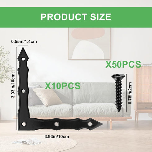 Xingwenhao 10pcs (100x100x15mm) Decorative Corner Brackets, Barn Door Sliding Door L-Shape Corner Brace Bracket, Rustic