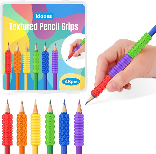 idooss Silicone Textured Pencil Grips, Sensory Fidget Toys for Autism Kids, Writing Aid