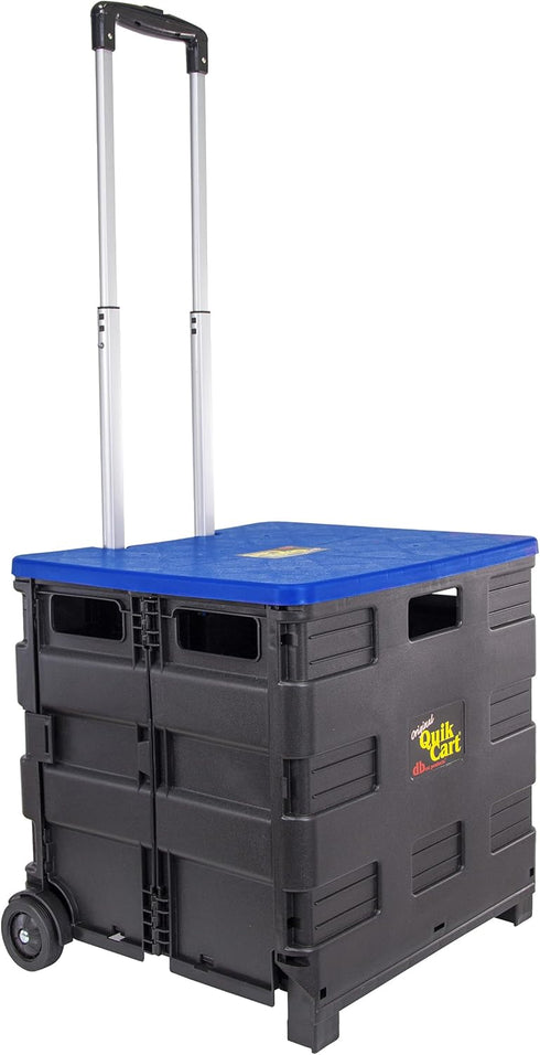 dbest products Quik Cart Collapsible Rolling Crate on Wheels - 80 lbs Capacity, Blue Lid, Heavy Duty